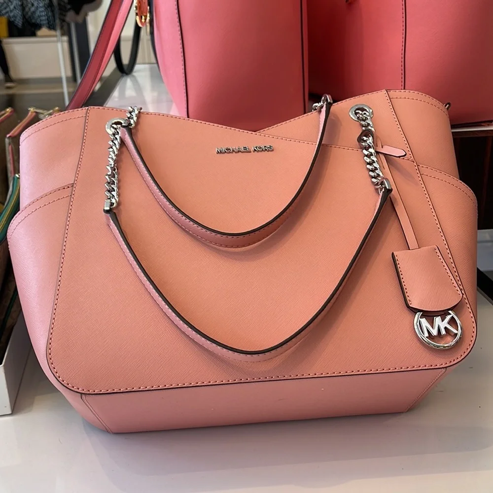 MICHAEL KORS Jet Set Large X Chain Saffiano Leather Shoulder Tote PRIMROSE NWT